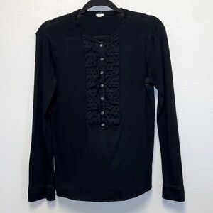 J.Crew Size Medium 100% Cotton Black Long Sleeve Henley Tunic: 4436